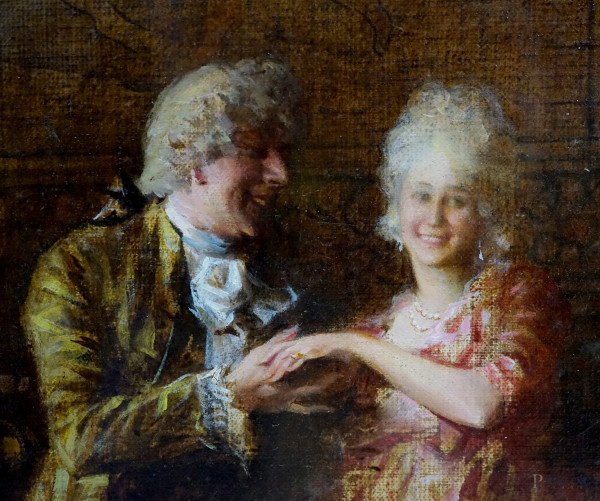 Frivolezze, olio su tela, cm 50x45,5, firmato in basso a destra, entro cornice