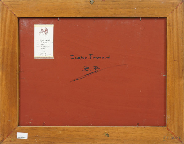 Modella in posa, olio su tavola, firmato in basso a sinistra, cm 55x75, entro cornice