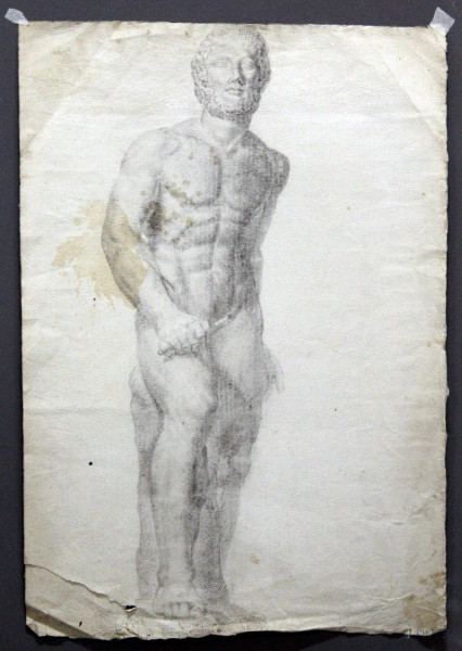 Nudo d'uomo, disegno a matita su carta, 48x33 cm, XIX sec.