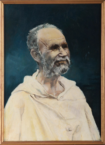 Ritratto di frate, XX secolo, olio su cartone, cm 35x25, entro cornice