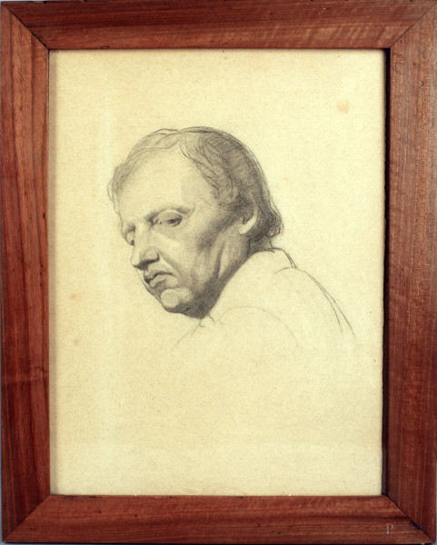Santini Ottorino - Ritratto d&#39;uomo, disegno a matita su carta, cm. 34x26, entro cornice.