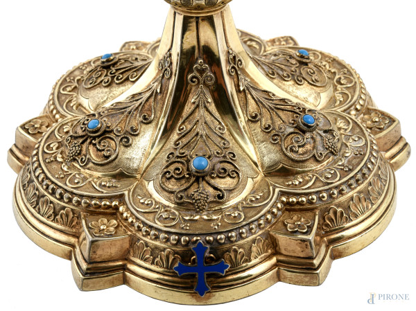 Calice in argento e pietre dure,altezza cm 24, peso lordo gr 430, (segni di usura)