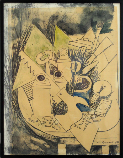 Maurice Boucard - Composizione, tecnica mista su carta, cm 54x41, entro cornice.