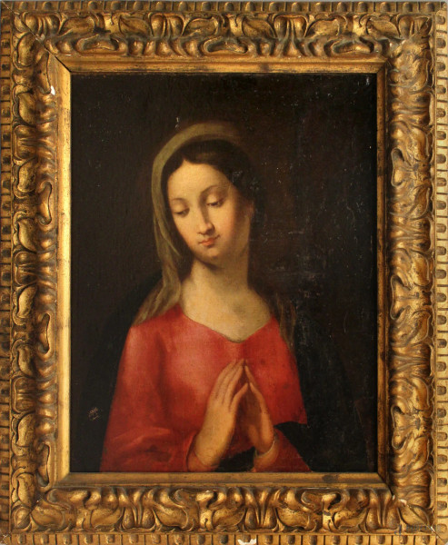 Scuola italiana del XVIII sec., Madonna, olio su tela, cm 75x60, entro cornice.