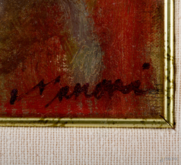 MINO MACCARI (SIENA, 1898 - ROMA, 1989) Figure, olio su cartone telato, firmato in basso a destra...