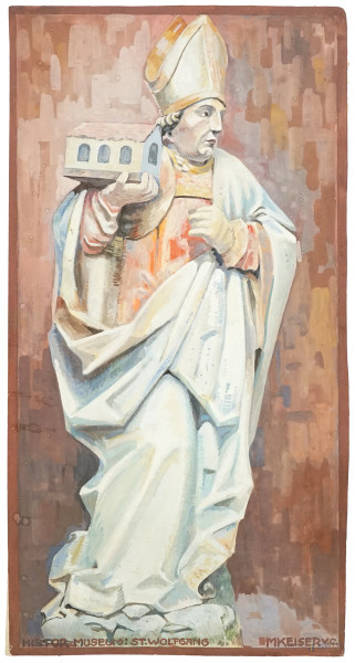 St.Wolfgang, tempera su carta, cm 46x23,5, XX secolo, (macchie)