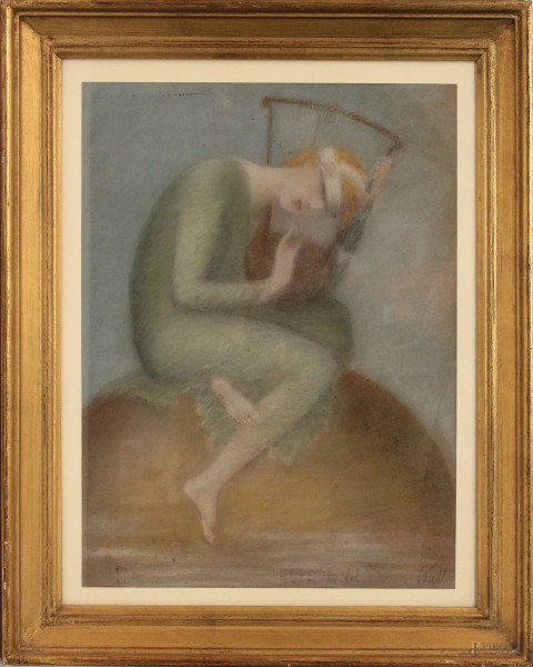 Figura femminile, pastello su carta, cm 37x28, firmato, entro cornice.