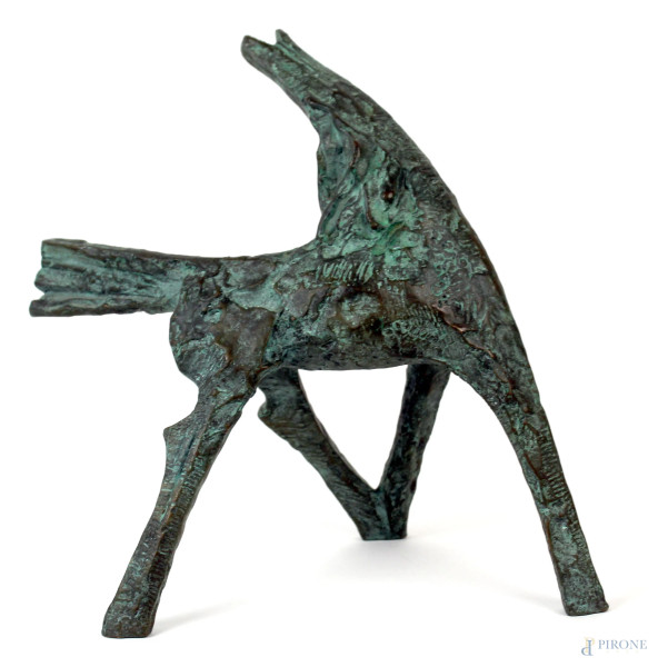 Cavallo, scultura in bronzo, cm h 29, firmata Bruschetti