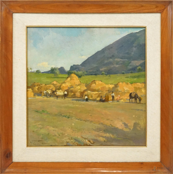 Anticoli, olio su tavoletta, cm 48,5x48,5, firmato Carosi, entro corncie.