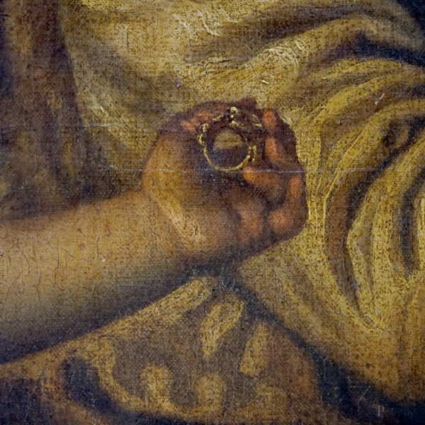 Scuola veneta del XVII secolo, Matrimonio mistico di Santa Caterina, olio su tela, cm 140x149, en...