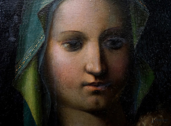 Scuola senese del XVI secolo, Madonna con il Bambino tra San Bernardino da Siena e Santa Caterina...