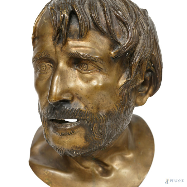 Scultura in bronzo raffigurante il busto di Seneca, altezza 43 (difetti)
