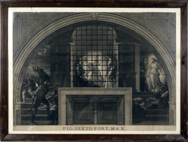 Liberazione di San Pietro dal Carcere, antica acquaforte da Raffaello, cm 54x74, (difetti)