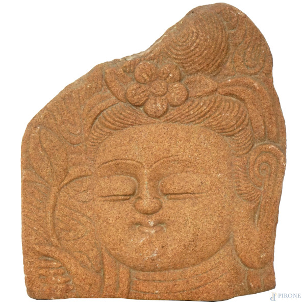Bassorilievo in pietra raffigurante Buddha, arte orientale, XX secolo, cm 30x26,5