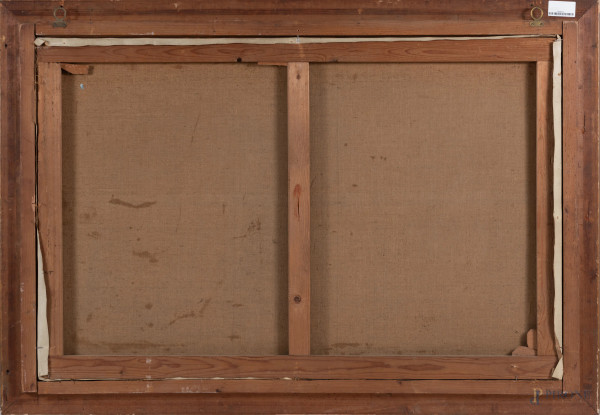 Dama nel giardino, XX secolo, olio su tela, cm 72,5x111, entro cornice, (piccola lacerazione dell...