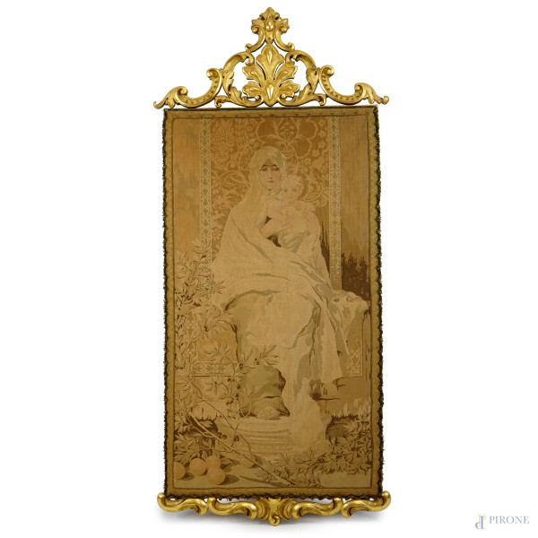 Da Nicolò Barabino (1832-1891), Madonna dell'ulivo, arazzo, cm 111x62, XX secolo.
