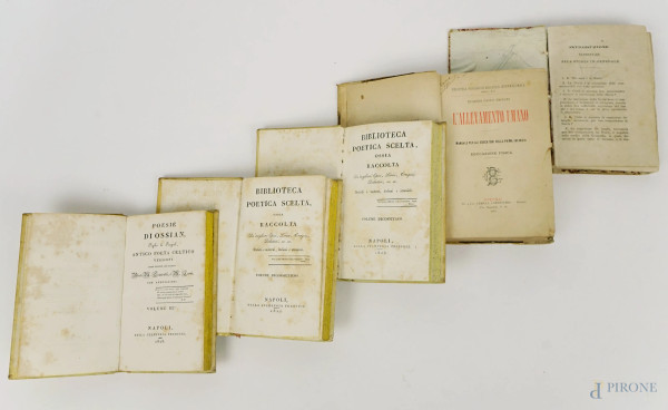 Lotto di cinque volumi del XIX secolo, (difetti).