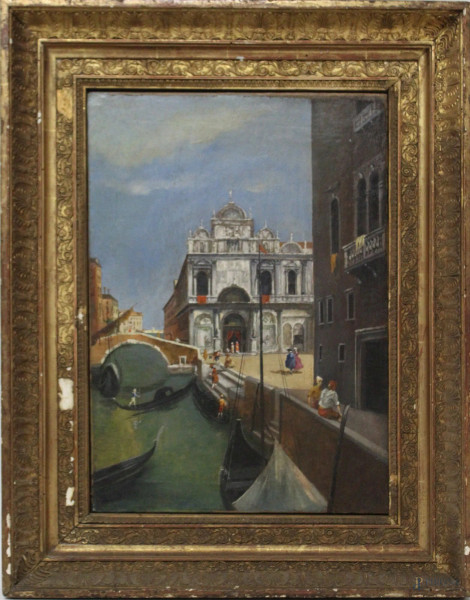 Scorcio di Venezia, olio su tela cm. 50x35, entro cornice.