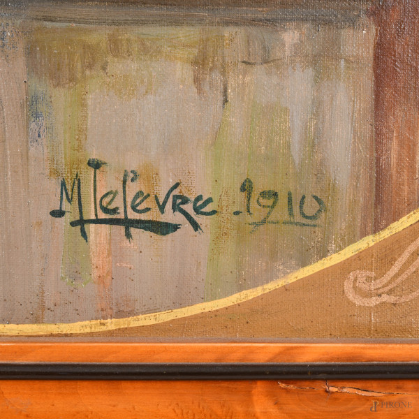 M. Lefevre, Primavera, olio su tela, cm 73x60 entro cornice, firmato e datato 1910 in basso