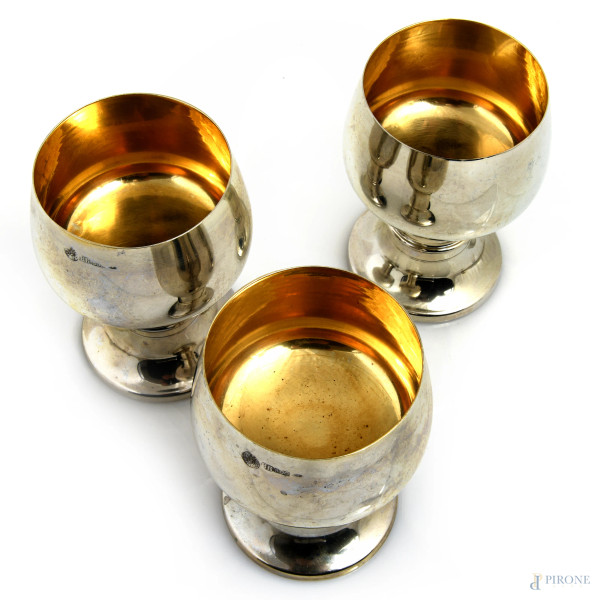 Lotto di 15 calici in argento Brandimarte con interno vermeil, peso complessivo gr 2400, cm 12x7,...