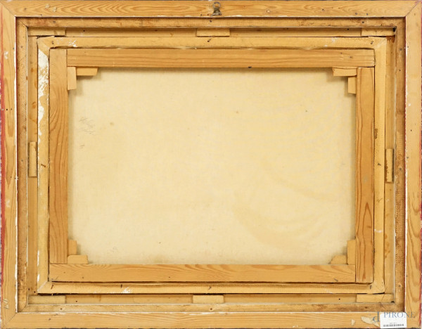 Marina con pescatori, olio su tela, firmato, cm 50x70, entro cornice