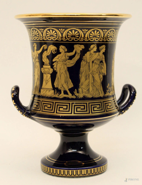 Anfora in ceramica decorata color oro, h. 18 cm.