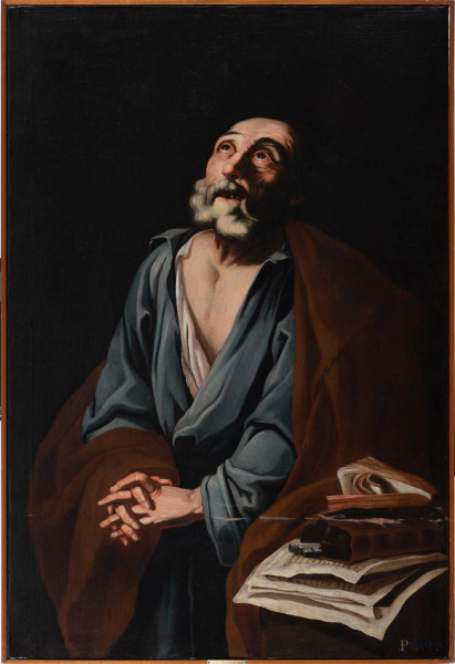 San Pietro, XVIII-XIX secolo, olio su tela, cm 115,5x78,5, (abrasioni, segni di battitura del telaio, difetti)