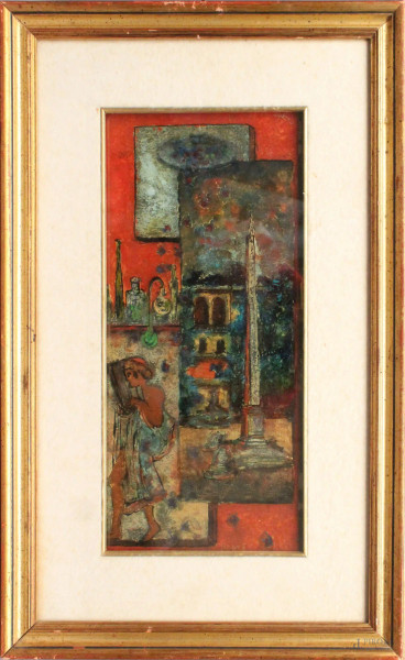 Jean Barto - Senza titolo, olio su cartone, cm 40x18, entro cornice.