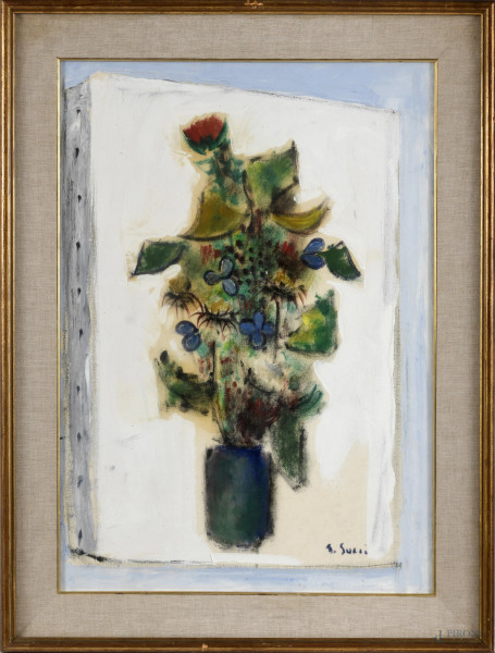 Luigi Surdi (1887-1959), Vaso di fiori, olio su tela, cm 70x50,5, entro cornice