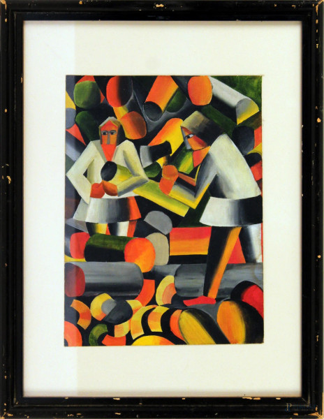 Figura cubiste, olio su tela, 20x28 cm, entro cornice