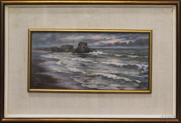 Scorcio di spiaggia,olio su tavola 14x13 cm,in cornice.