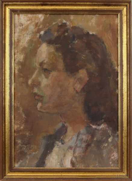 Ritratto di donna, olio su tavola, cm 40x27, XX secolo, entro cornice