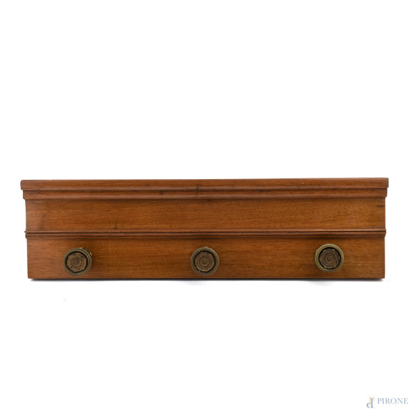 Attaccapanni in legno e bronzo, XX secolo, cm 20x72x6,5, (segni di usura)