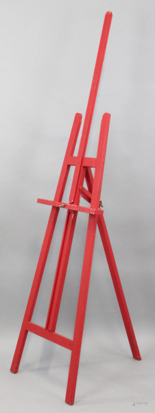 Cavalletto da pittore, in legno dipinto rosso, cm h187x49x10 (chiuso)