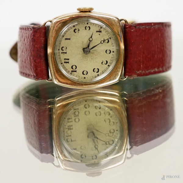 Orologio da polso da donna con cinturino color bordeaux, lunghezza cm 20,5, (difetti, meccanismo da revisionare)