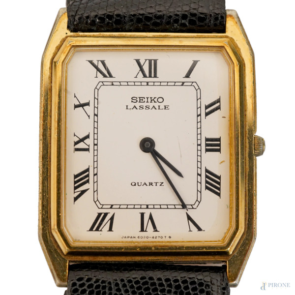 Orologio Seiko Lassale Quartz 27 mm con cassa placcata in oro, lunghezza cm 23, (difetti, meccani...