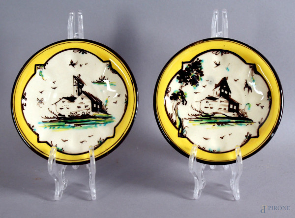 Coppia piattini in ceramica Savona, diametro 13 cm.
