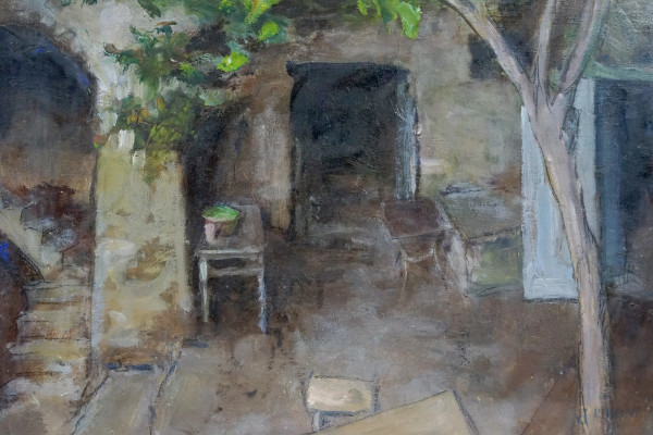 Vita semplice, olio su tavola, firmato in basso a destra G. Capponi, cm 33,4x41,2, entro cornice