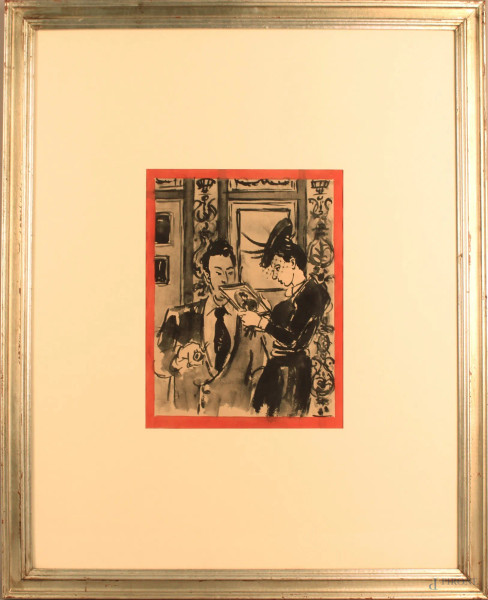 Luigi  Spazzapan - Essa strinse la cornice, china su carta, cm. 30x24, entro cornice.