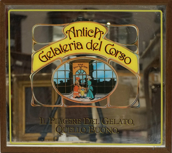 Locandina  specchio dell' "Antica Gelateria del Corso", anni '90, cm 47x52,5.