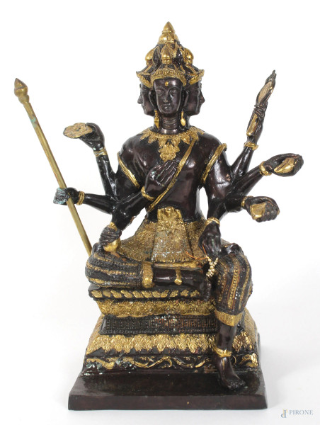 Scultura bronzea della divinit&#224; Tara rappresentata con otto braccia e tre teste, altezza cm. 25, Tibet, XX secolo.