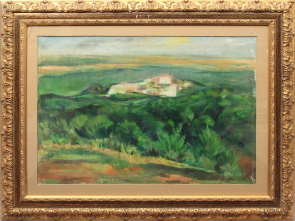 Paesaggio collinare, olio su tela 50x70 cm, firmato Francesca Daretti Paganini, entro cornice.
