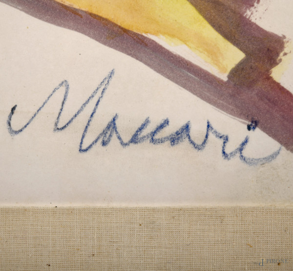 Mino Maccari (Siena, 1898 - Roma, 1989), Figura su asino, tecnica mista su carta, cm 60x65 entro ...