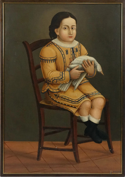 Ritratto di bambina, olio su tela, cm 103x71, fine XIX-inizi XX secolo, entro cornice