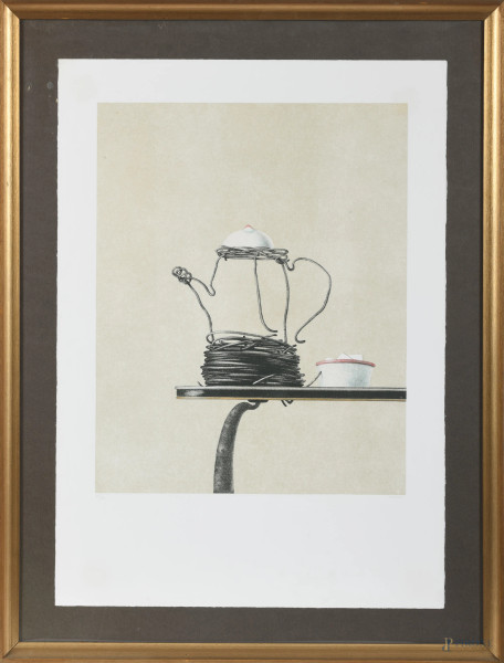 Armodio (1938), Re Cinque, 1986 litografia, 31/100, cm 70x50, firmato in basso a destra, tiratura in basso a sinistra, entro cornice