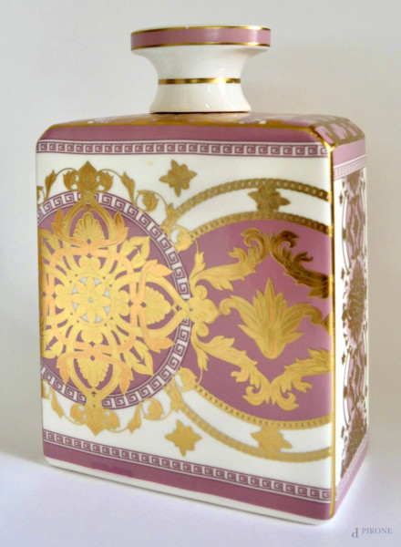 Baci Design, Elegante bottiglia in ceramica decorata a oro e smalto, altezza cm 26x19x9, nuova in confezione originale, corredata di profumo e diffusori a bacchetta