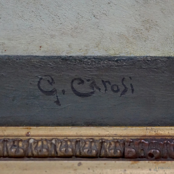 Madonna con Bambino, olio su tela, cm 90x60, firmato in basso a destra, entro cornice