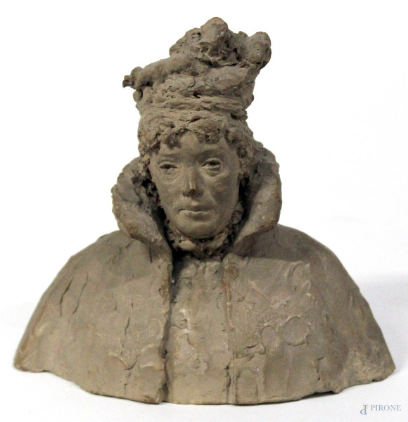 Ernesto Biondi - Busto di donna, scultura in terracotta, H 12 cm.