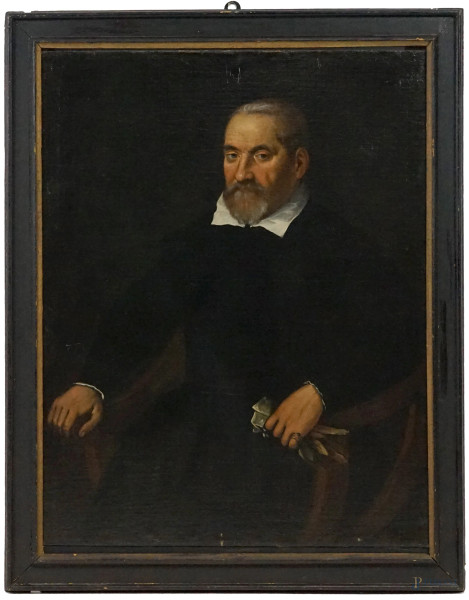 Pittore del XVII secolo, Ritratto maschile, olio su tela, cm 94x77, entro cornice