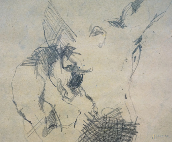 Ennio Calabria (1937-2024), Studio per "Lancio di peso", matita su carta, cm 44,5x33,5, firmato, ...